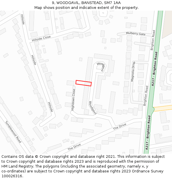 9, WOODGAVIL, BANSTEAD, SM7 1AA: Location map and indicative extent of plot