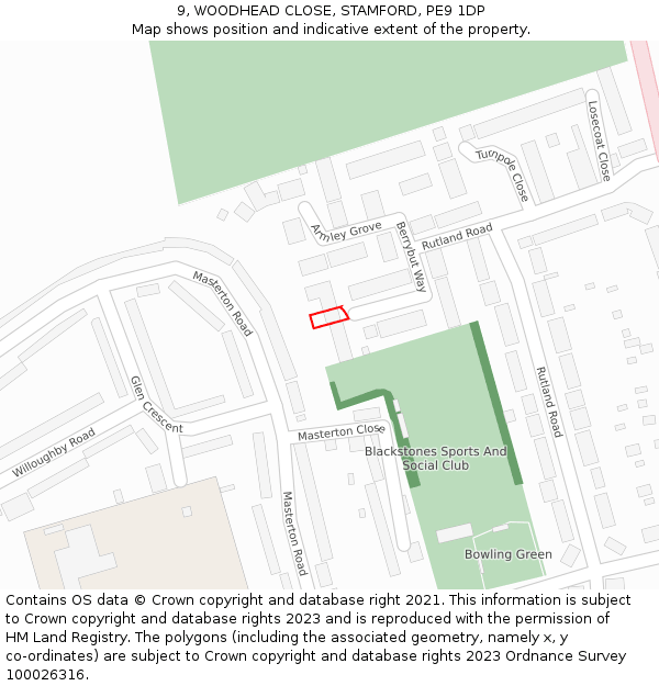 9, WOODHEAD CLOSE, STAMFORD, PE9 1DP: Location map and indicative extent of plot