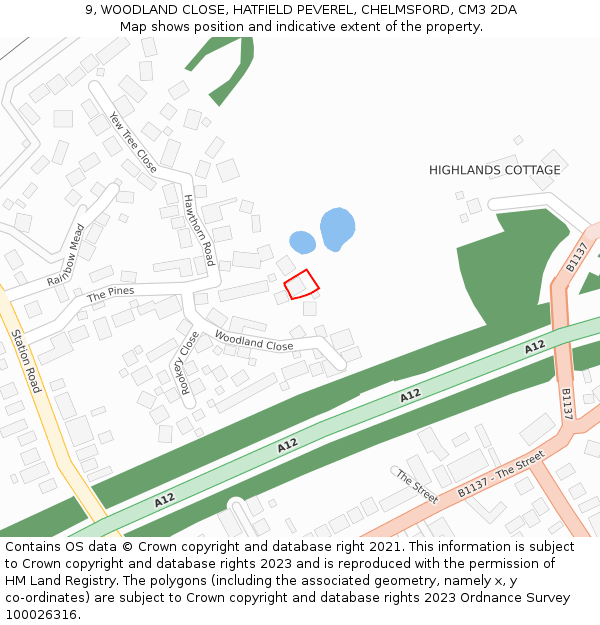 9, WOODLAND CLOSE, HATFIELD PEVEREL, CHELMSFORD, CM3 2DA: Location map and indicative extent of plot