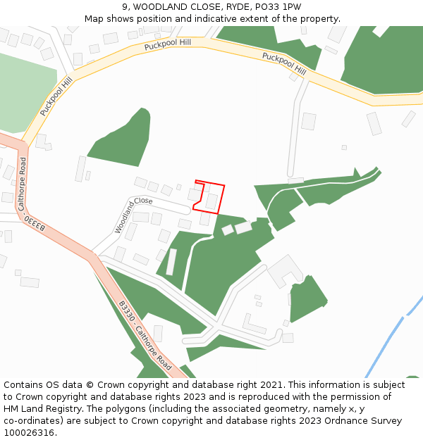 9, WOODLAND CLOSE, RYDE, PO33 1PW: Location map and indicative extent of plot