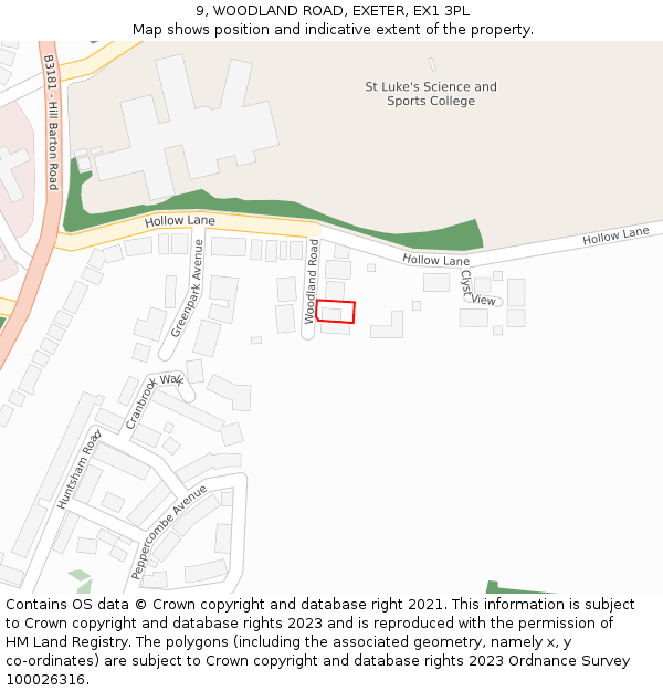 9, WOODLAND ROAD, EXETER, EX1 3PL: Location map and indicative extent of plot