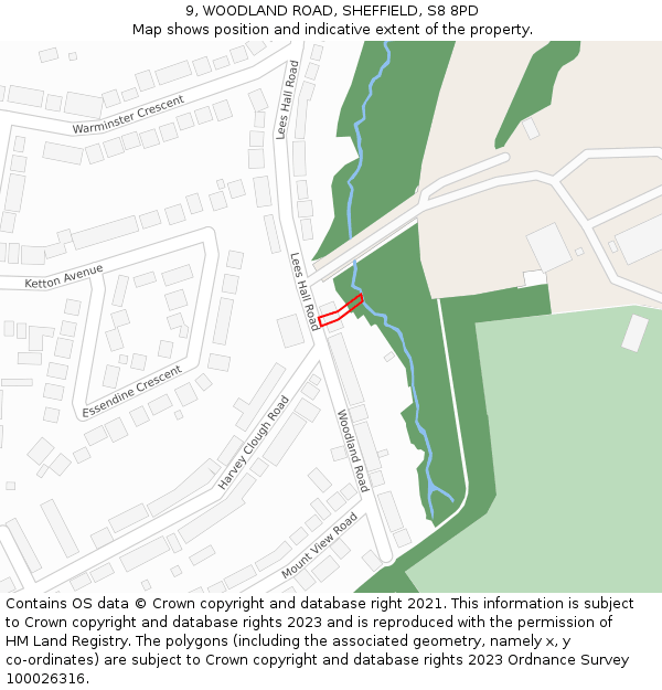 9, WOODLAND ROAD, SHEFFIELD, S8 8PD: Location map and indicative extent of plot