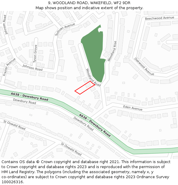 9, WOODLAND ROAD, WAKEFIELD, WF2 9DR: Location map and indicative extent of plot