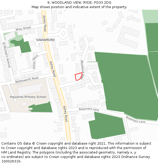 9, WOODLAND VIEW, RYDE, PO33 2DG: Location map and indicative extent of plot