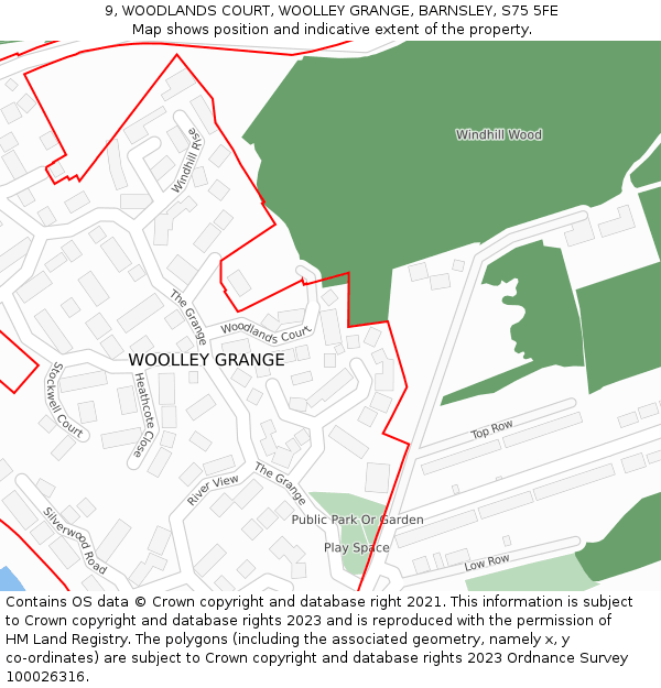 9, WOODLANDS COURT, WOOLLEY GRANGE, BARNSLEY, S75 5FE: Location map and indicative extent of plot