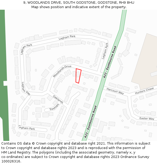 9, WOODLANDS DRIVE, SOUTH GODSTONE, GODSTONE, RH9 8HU: Location map and indicative extent of plot