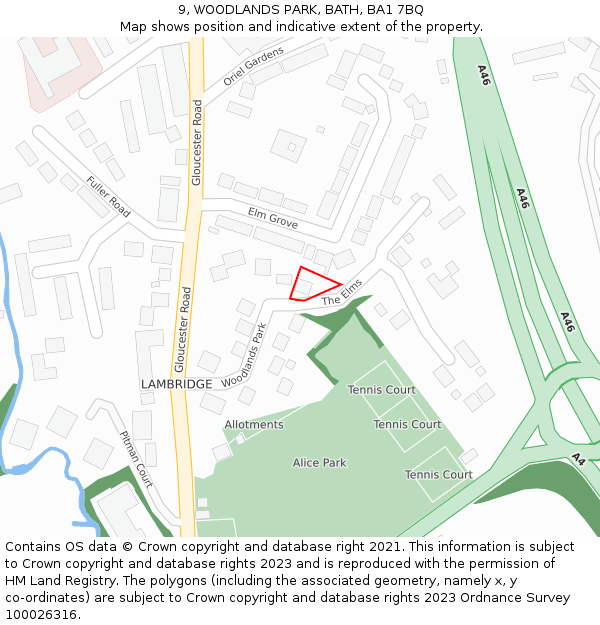 9, WOODLANDS PARK, BATH, BA1 7BQ: Location map and indicative extent of plot