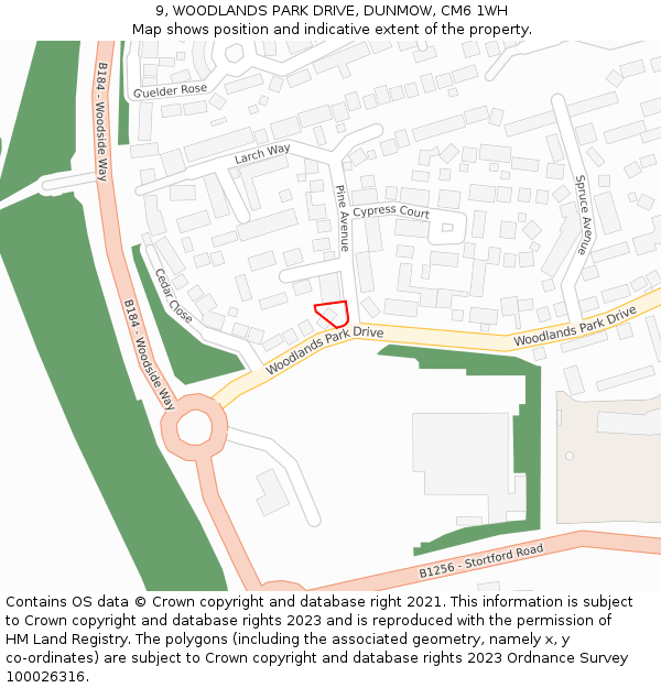 9, WOODLANDS PARK DRIVE, DUNMOW, CM6 1WH: Location map and indicative extent of plot