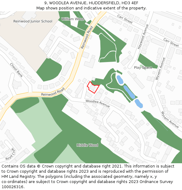 9, WOODLEA AVENUE, HUDDERSFIELD, HD3 4EF: Location map and indicative extent of plot