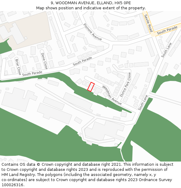 9, WOODMAN AVENUE, ELLAND, HX5 0PE: Location map and indicative extent of plot