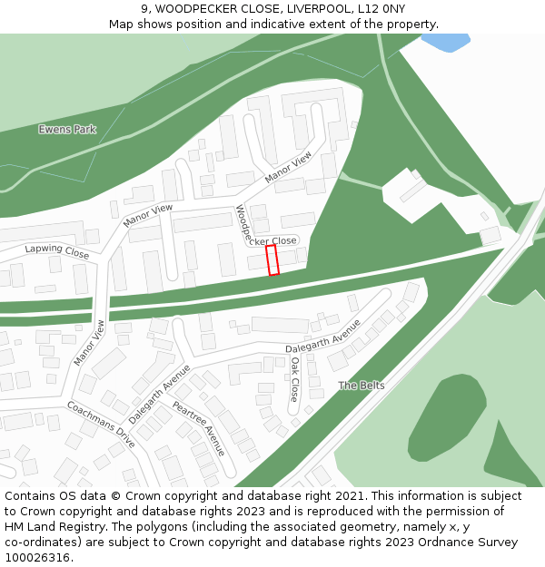 9, WOODPECKER CLOSE, LIVERPOOL, L12 0NY: Location map and indicative extent of plot