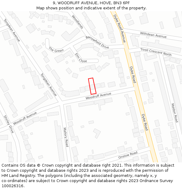 9, WOODRUFF AVENUE, HOVE, BN3 6PF: Location map and indicative extent of plot
