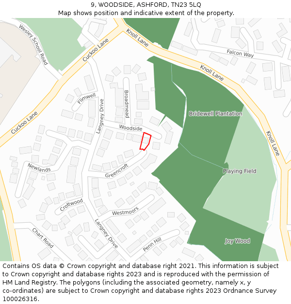 9, WOODSIDE, ASHFORD, TN23 5LQ: Location map and indicative extent of plot