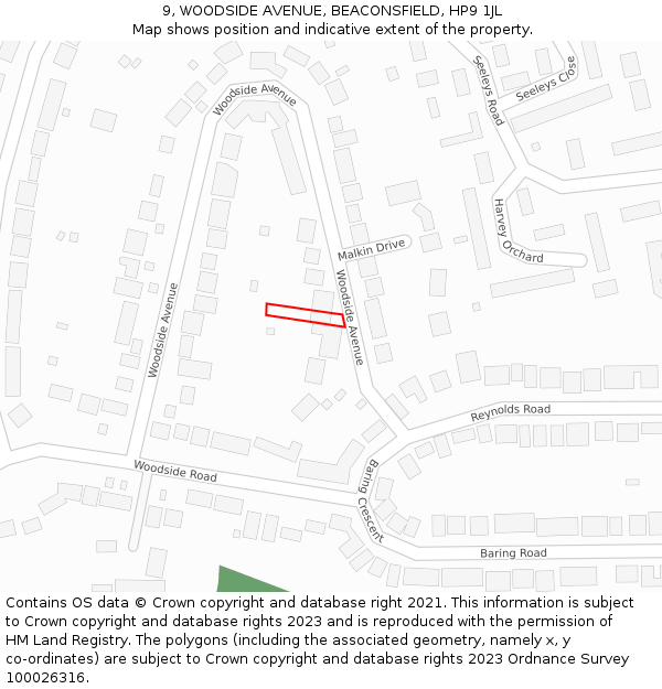 9, WOODSIDE AVENUE, BEACONSFIELD, HP9 1JL: Location map and indicative extent of plot