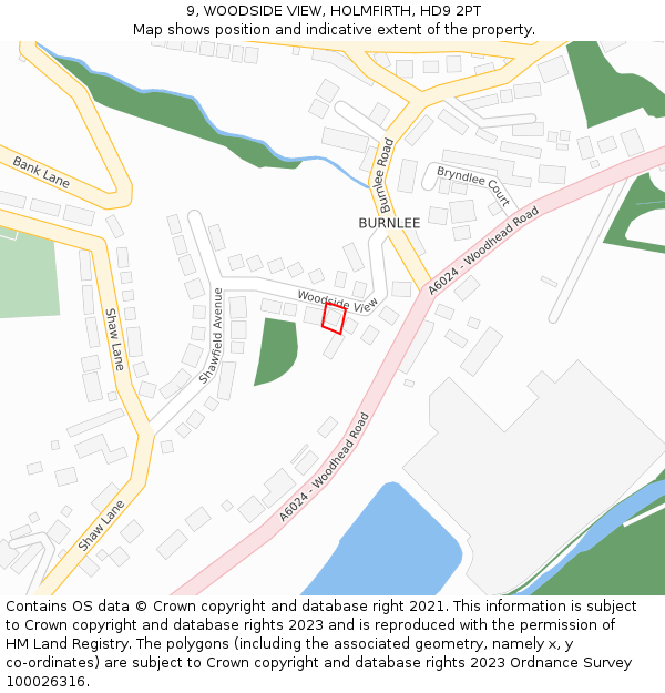 9, WOODSIDE VIEW, HOLMFIRTH, HD9 2PT: Location map and indicative extent of plot