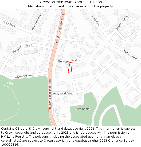 9, WOODSTOCK ROAD, POOLE, BH14 8DS: Location map and indicative extent of plot