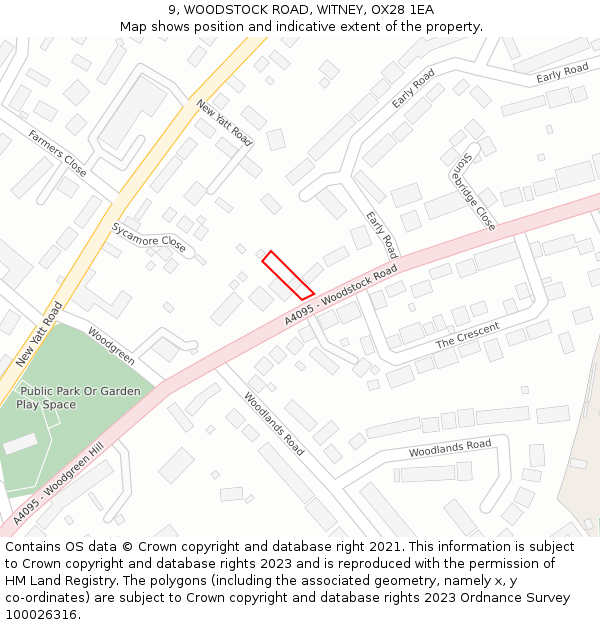 9, WOODSTOCK ROAD, WITNEY, OX28 1EA: Location map and indicative extent of plot