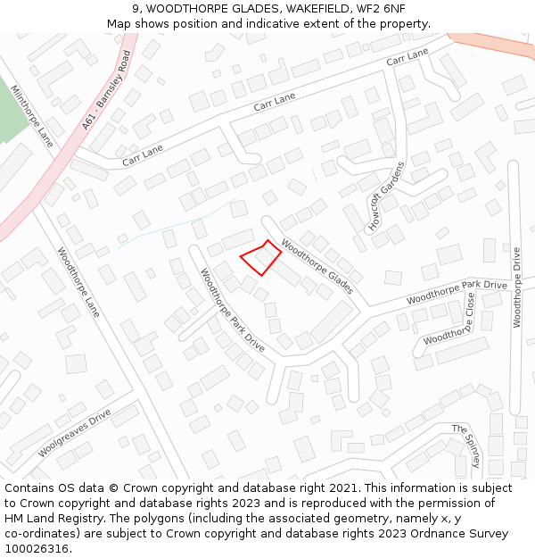 9, WOODTHORPE GLADES, WAKEFIELD, WF2 6NF: Location map and indicative extent of plot