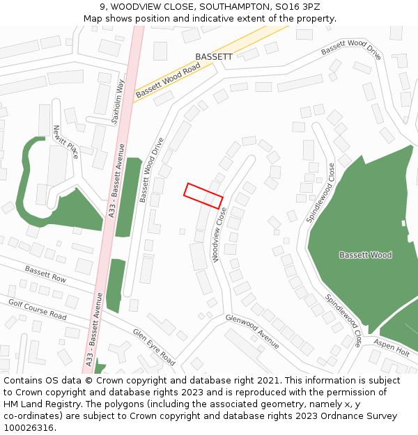 9, WOODVIEW CLOSE, SOUTHAMPTON, SO16 3PZ: Location map and indicative extent of plot