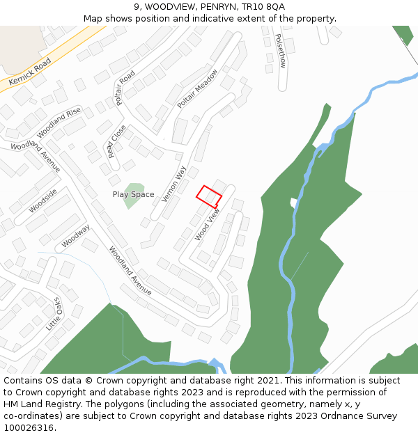 9, WOODVIEW, PENRYN, TR10 8QA: Location map and indicative extent of plot