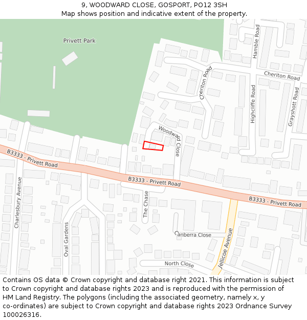 9, WOODWARD CLOSE, GOSPORT, PO12 3SH: Location map and indicative extent of plot