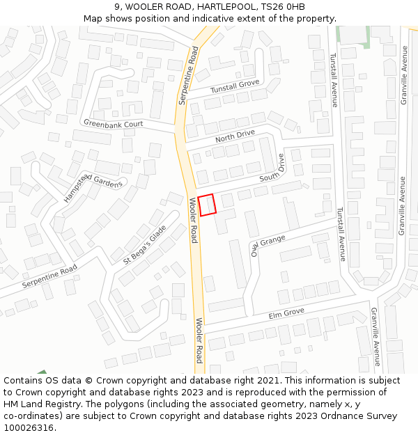 9, WOOLER ROAD, HARTLEPOOL, TS26 0HB: Location map and indicative extent of plot