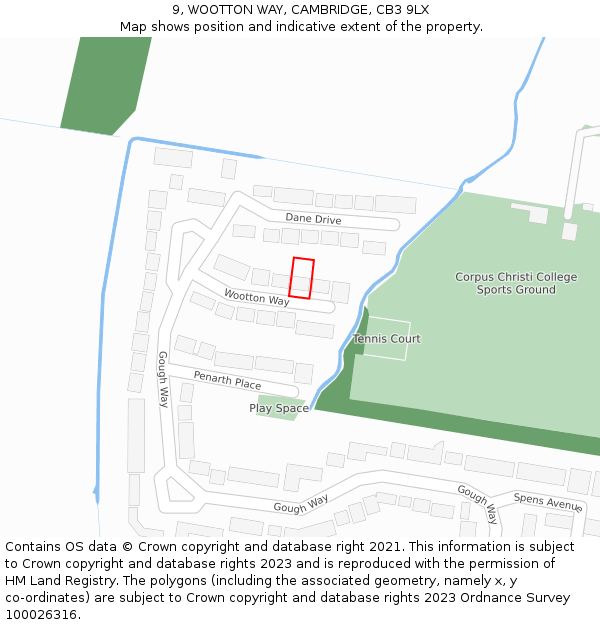 9, WOOTTON WAY, CAMBRIDGE, CB3 9LX: Location map and indicative extent of plot