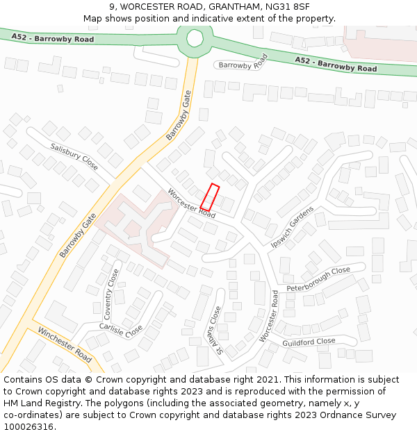 9, WORCESTER ROAD, GRANTHAM, NG31 8SF: Location map and indicative extent of plot