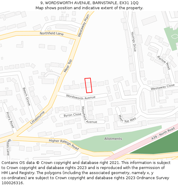 9, WORDSWORTH AVENUE, BARNSTAPLE, EX31 1QQ: Location map and indicative extent of plot