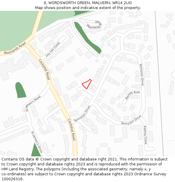 9, WORDSWORTH GREEN, MALVERN, WR14 2UG: Location map and indicative extent of plot