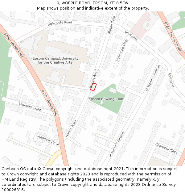 9, WORPLE ROAD, EPSOM, KT18 5EW: Location map and indicative extent of plot