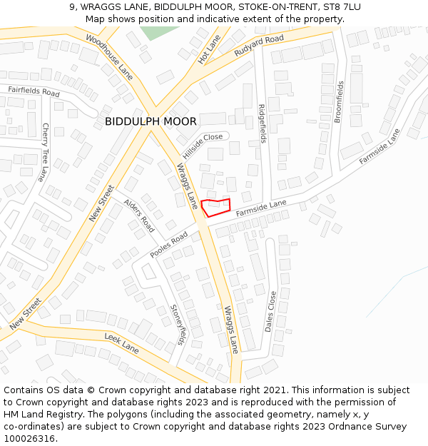 9, WRAGGS LANE, BIDDULPH MOOR, STOKE-ON-TRENT, ST8 7LU: Location map and indicative extent of plot