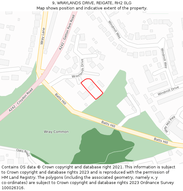 9, WRAYLANDS DRIVE, REIGATE, RH2 0LG: Location map and indicative extent of plot