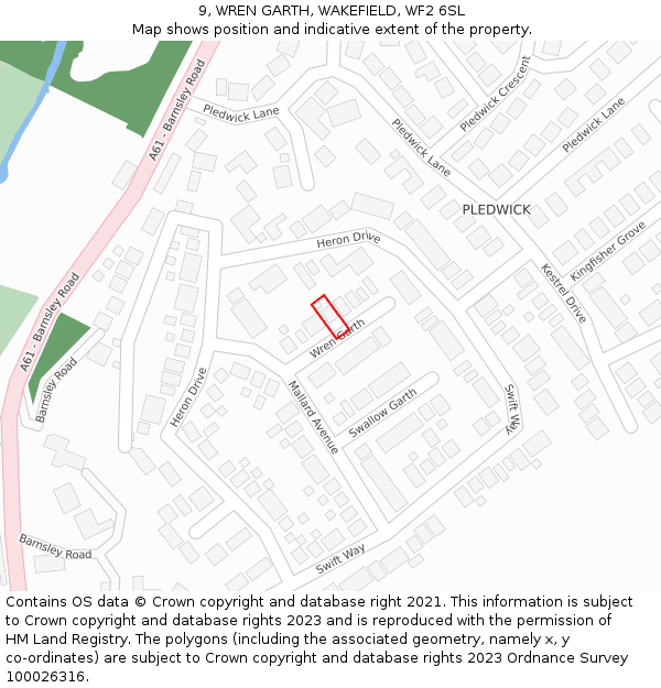 9, WREN GARTH, WAKEFIELD, WF2 6SL: Location map and indicative extent of plot