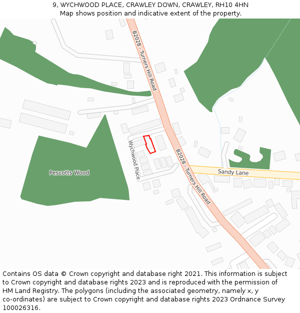 9, WYCHWOOD PLACE, CRAWLEY DOWN, CRAWLEY, RH10 4HN: Location map and indicative extent of plot