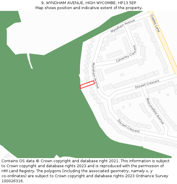 9, WYNDHAM AVENUE, HIGH WYCOMBE, HP13 5EP: Location map and indicative extent of plot