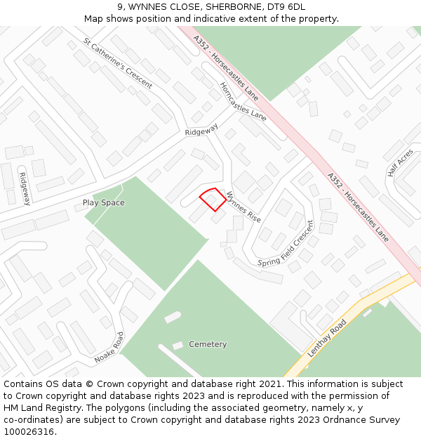 9, WYNNES CLOSE, SHERBORNE, DT9 6DL: Location map and indicative extent of plot