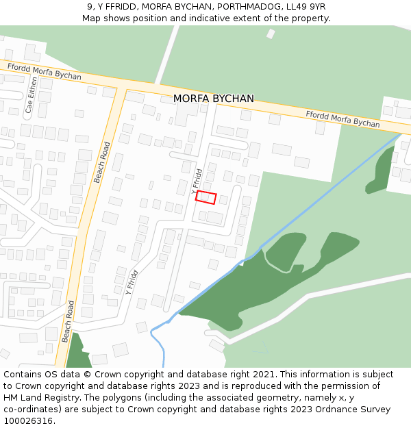 9, Y FFRIDD, MORFA BYCHAN, PORTHMADOG, LL49 9YR: Location map and indicative extent of plot