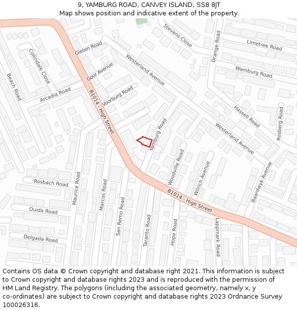 9, YAMBURG ROAD, CANVEY ISLAND, SS8 8JT: Location map and indicative extent of plot