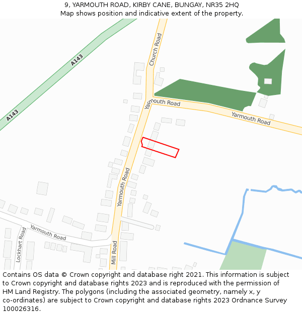 9, YARMOUTH ROAD, KIRBY CANE, BUNGAY, NR35 2HQ: Location map and indicative extent of plot