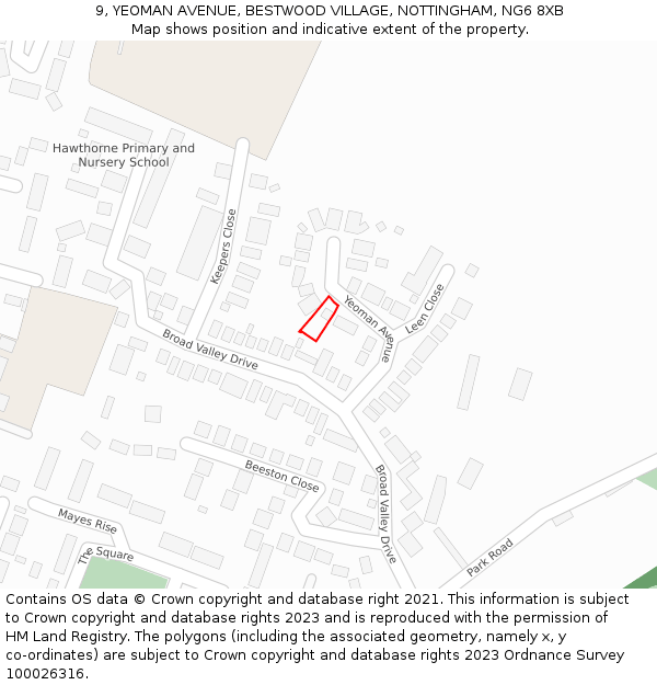9, YEOMAN AVENUE, BESTWOOD VILLAGE, NOTTINGHAM, NG6 8XB: Location map and indicative extent of plot