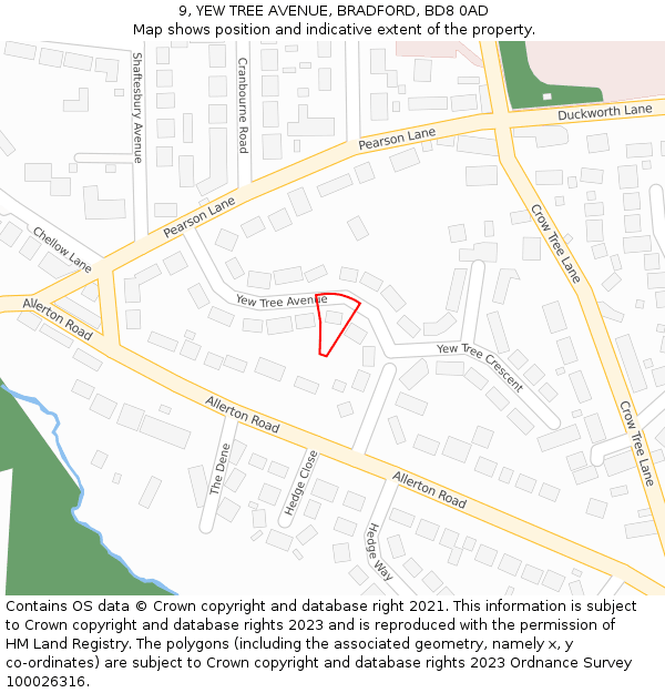 9, YEW TREE AVENUE, BRADFORD, BD8 0AD: Location map and indicative extent of plot