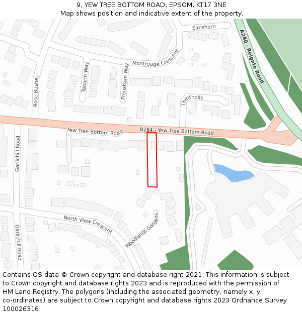 9, YEW TREE BOTTOM ROAD, EPSOM, KT17 3NE: Location map and indicative extent of plot