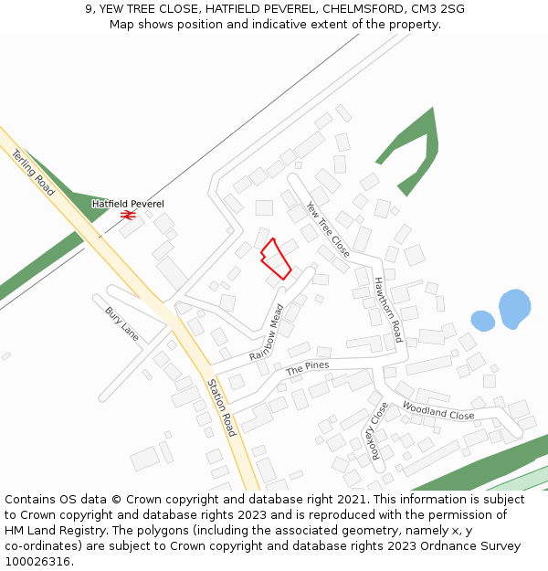 9, YEW TREE CLOSE, HATFIELD PEVEREL, CHELMSFORD, CM3 2SG: Location map and indicative extent of plot