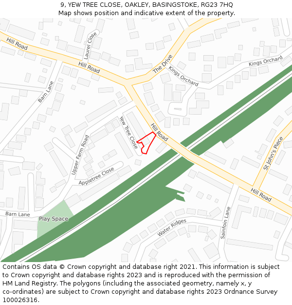 9, YEW TREE CLOSE, OAKLEY, BASINGSTOKE, RG23 7HQ: Location map and indicative extent of plot