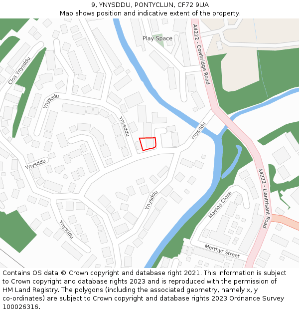 9, YNYSDDU, PONTYCLUN, CF72 9UA: Location map and indicative extent of plot