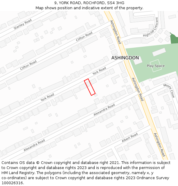 9, YORK ROAD, ROCHFORD, SS4 3HG: Location map and indicative extent of plot