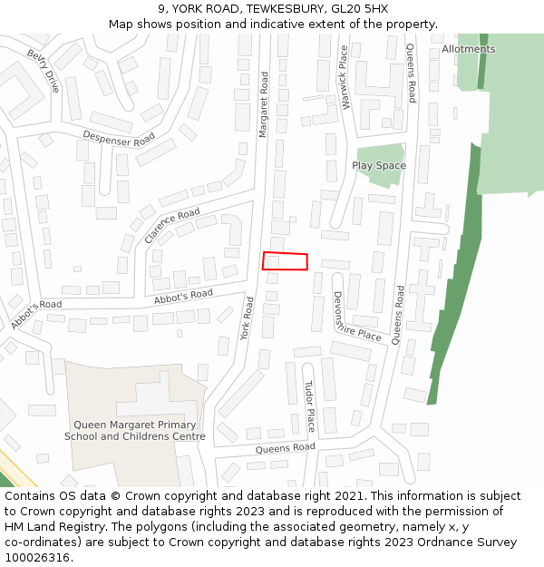 9, YORK ROAD, TEWKESBURY, GL20 5HX: Location map and indicative extent of plot