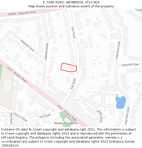 9, YORK ROAD, WEYBRIDGE, KT13 9DX: Location map and indicative extent of plot