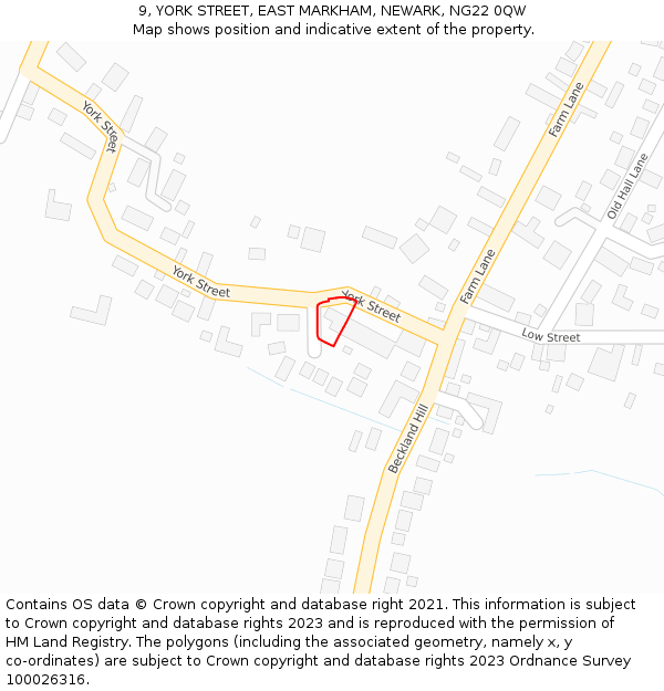 9, YORK STREET, EAST MARKHAM, NEWARK, NG22 0QW: Location map and indicative extent of plot